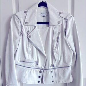 BEBE White Faux Leather Biker Jacket